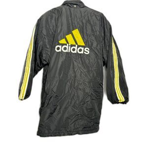Adidas Coat Men's size Medium Black Yellow Puffer Long Line Vintage Jacket 90s